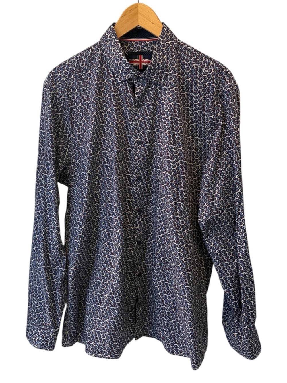 Soul Of London Navy Printed Button-Down Patterned‎ Cotton Shirt Size M/L